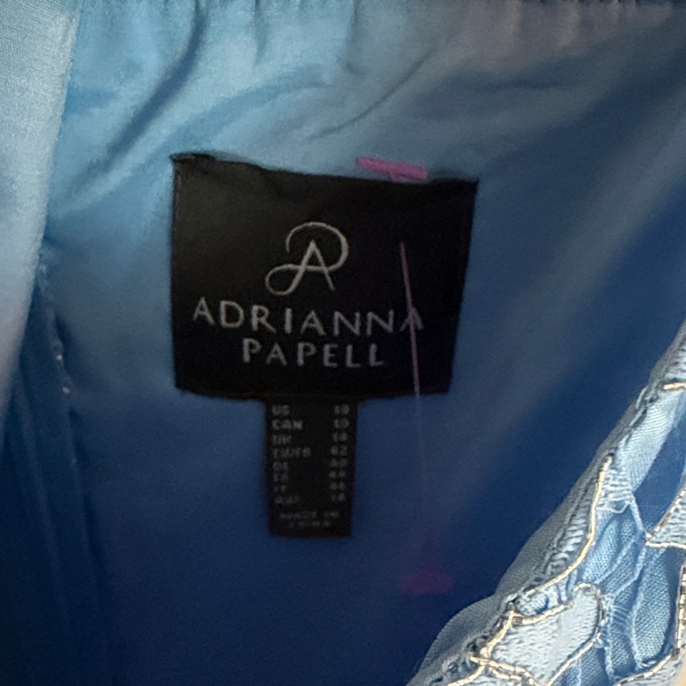 Adrianna Papell Light Blue Lace Sheath Dress | Sheer Mesh Neckline | Size 10 - Picture 3 of 6